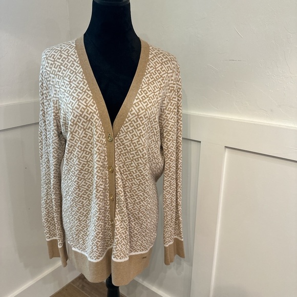 Tommy Hilfiger Tan Geometric Cardigan - Picture 1 of 4